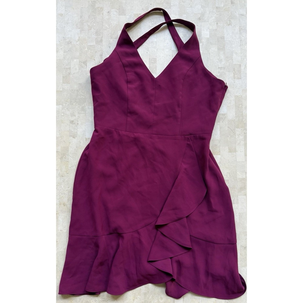 Amanda‎ Uprichard Magenta Plum Crepe Halter Ruffle Hem Mini Dress Sz Large